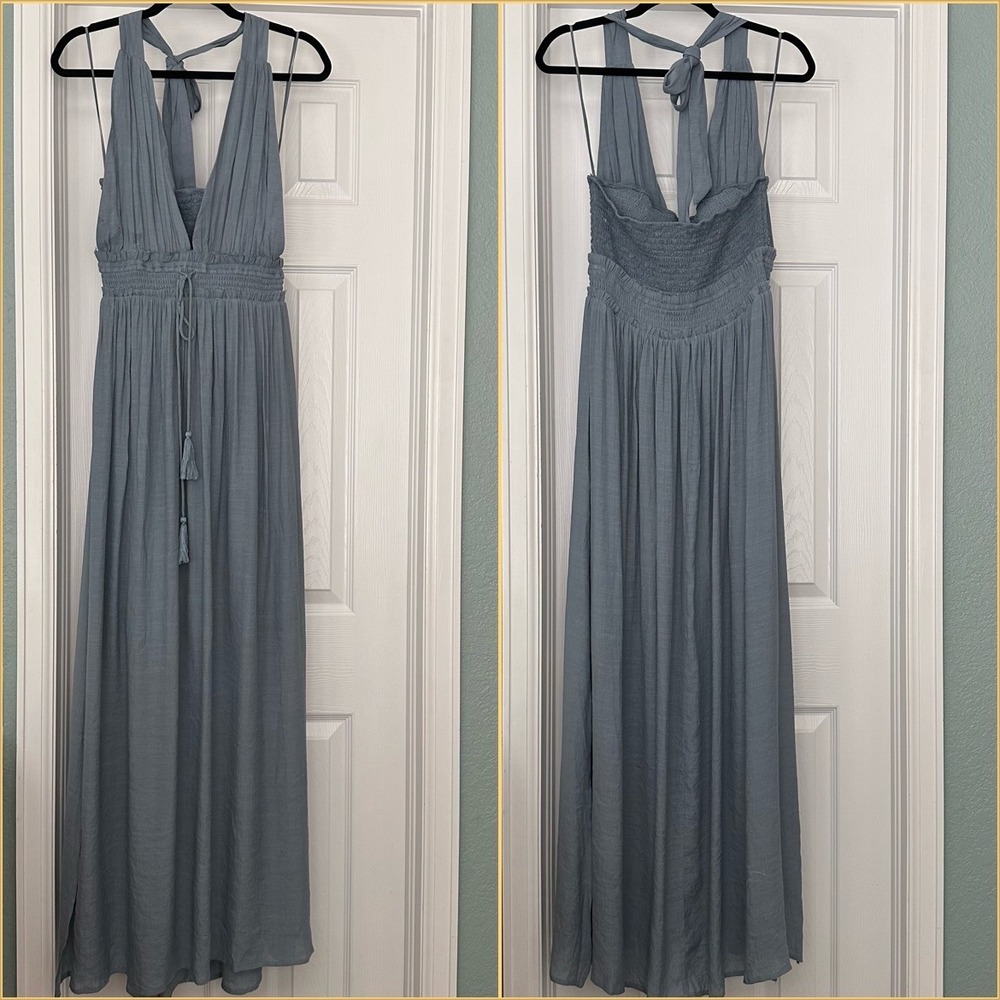 Wishlist‎ Apparel Boho Halter Maxi Dress Dusty Blue Size Medium NWT